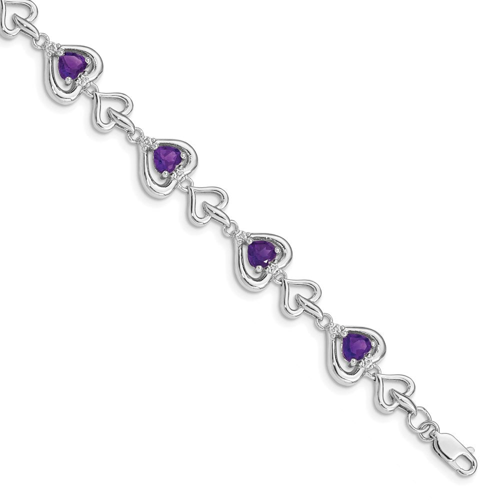Polished;Lobster;Sterling silver;Amethyst;Diamond;Rhodium-plated