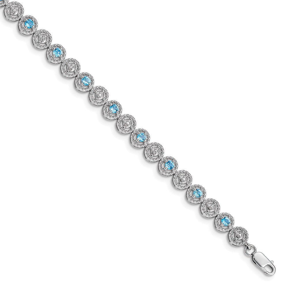 Polished;Lobster;Sterling silver;Blue topaz;Diamond;Textured;Rhodium-plated