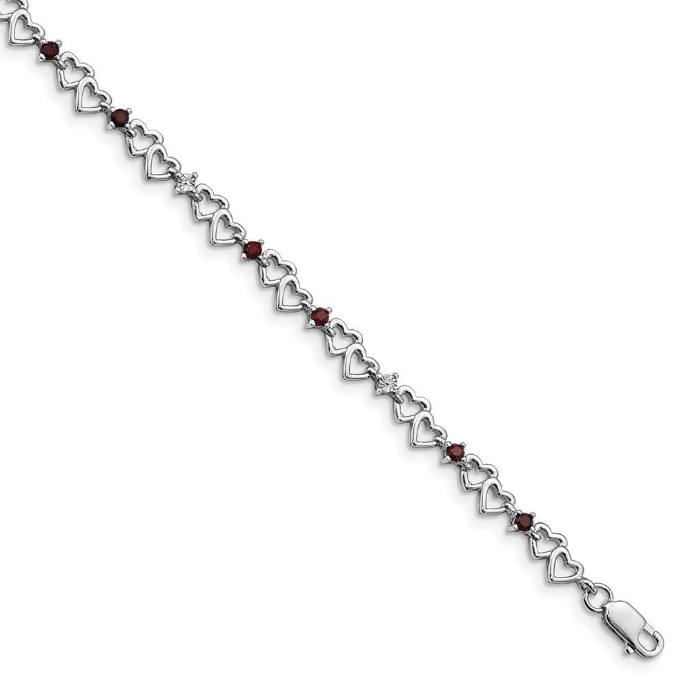 Polished;Open back;Lobster;Sterling silver;Diamond;Garnet;Rhodium-plated