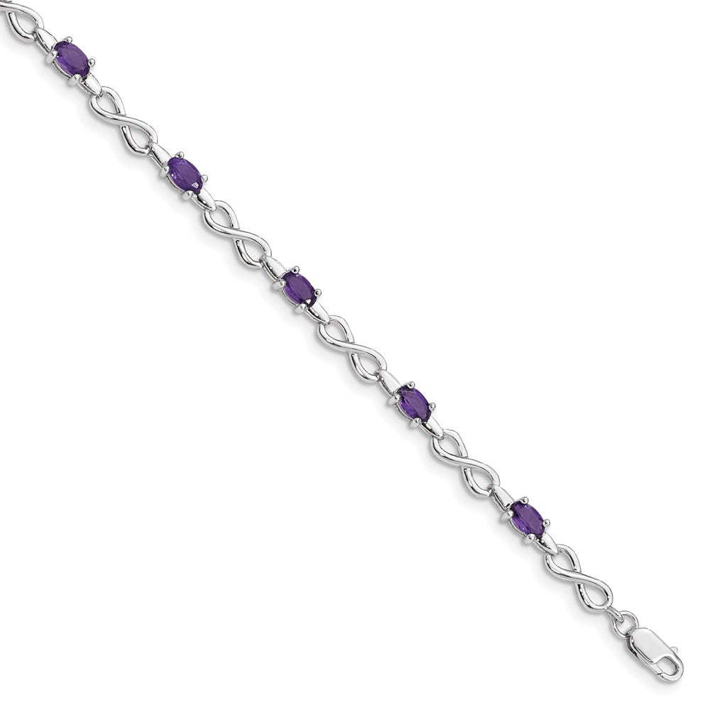 Polished;Lobster;Sterling silver;Amethyst;Rhodium-plated