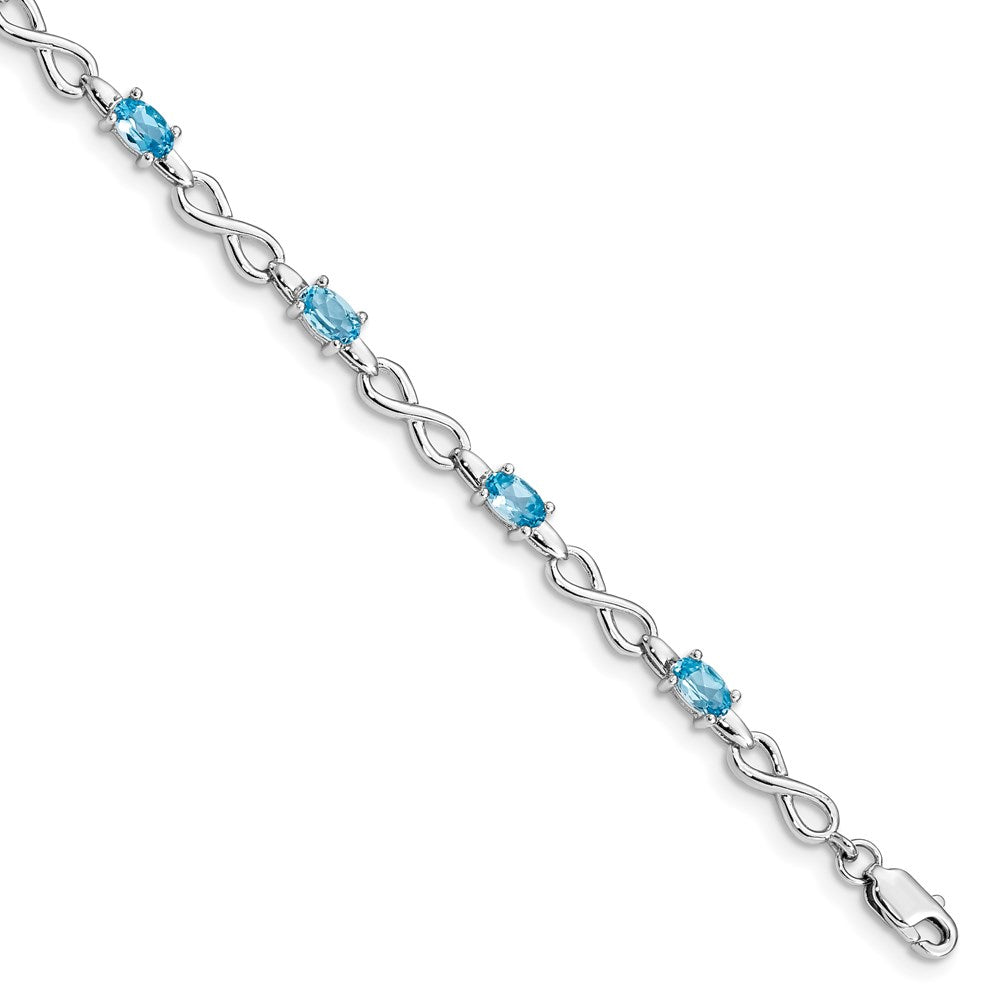 Polished;Lobster;Sterling silver;Blue topaz;Rhodium-plated