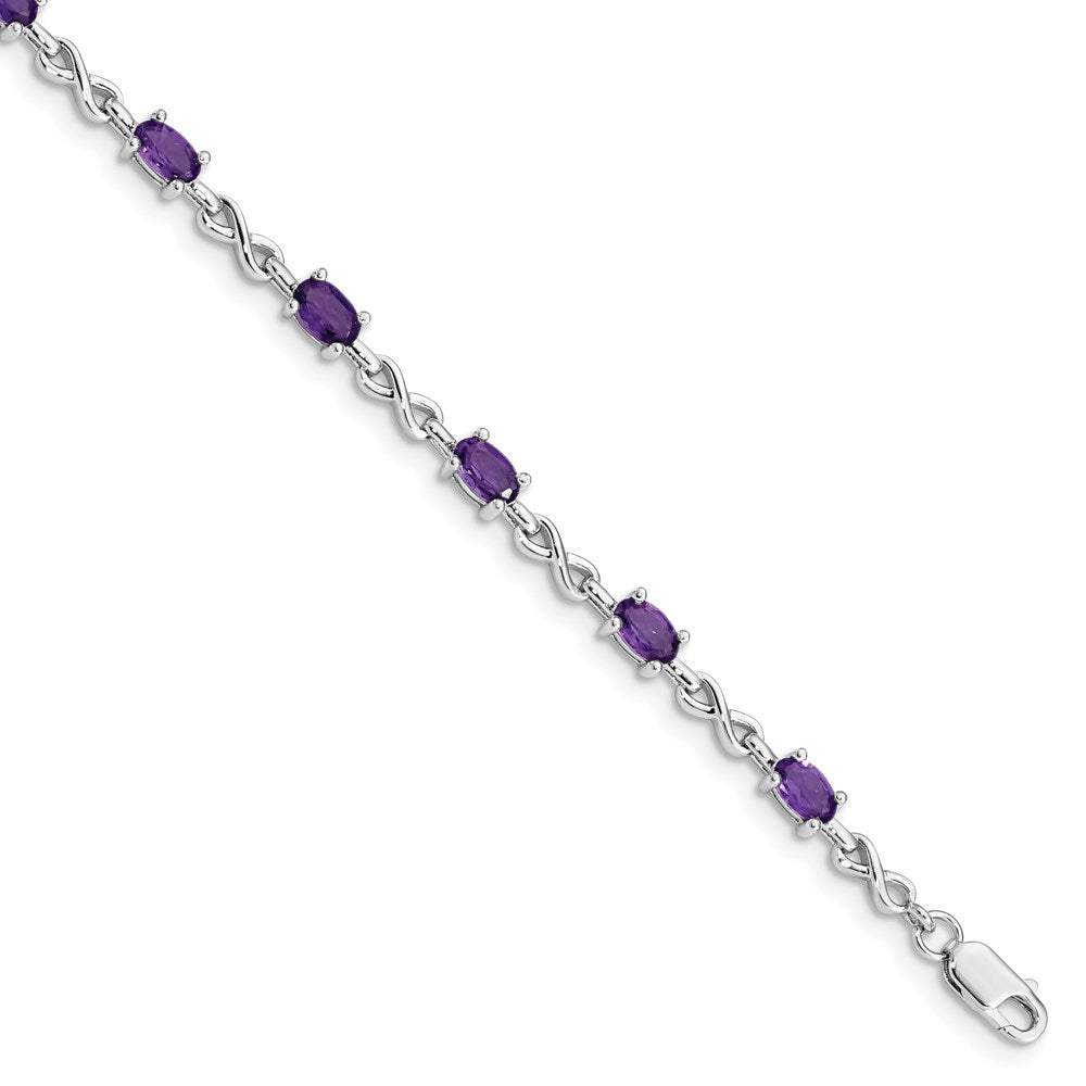 Polished;Lobster;Sterling silver;Amethyst;Rhodium-plated