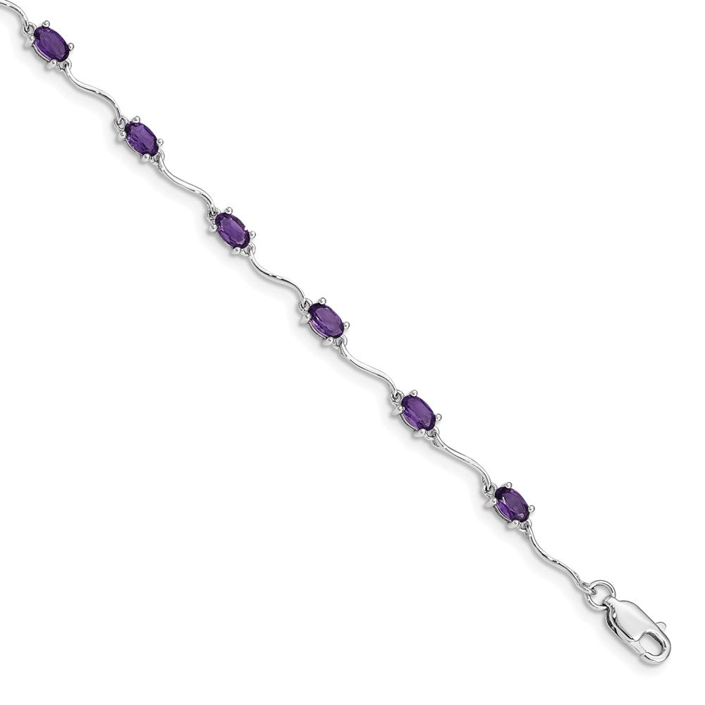 Polished;Lobster;Sterling silver;Amethyst;Rhodium-plated