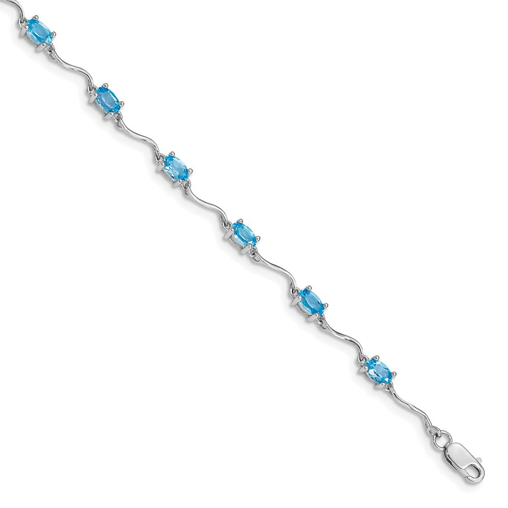 Polished;Lobster;Sterling silver;Blue topaz;Rhodium-plated