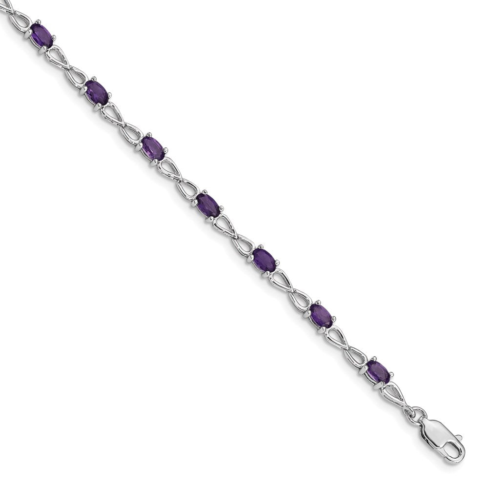 Polished;Lobster;Sterling silver;Amethyst;Rhodium-plated