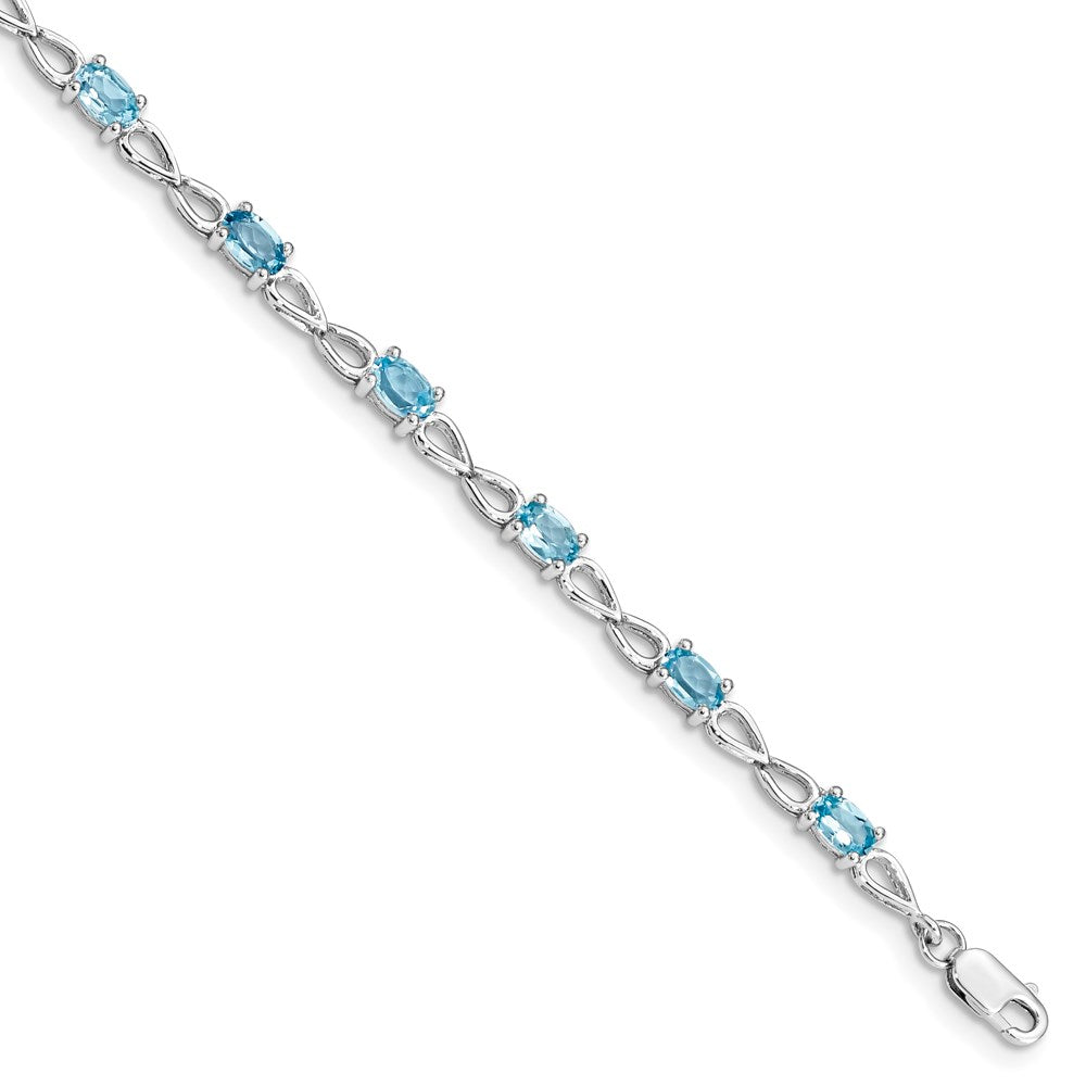 Polished;Lobster;Sterling silver;Blue topaz;Rhodium-plated