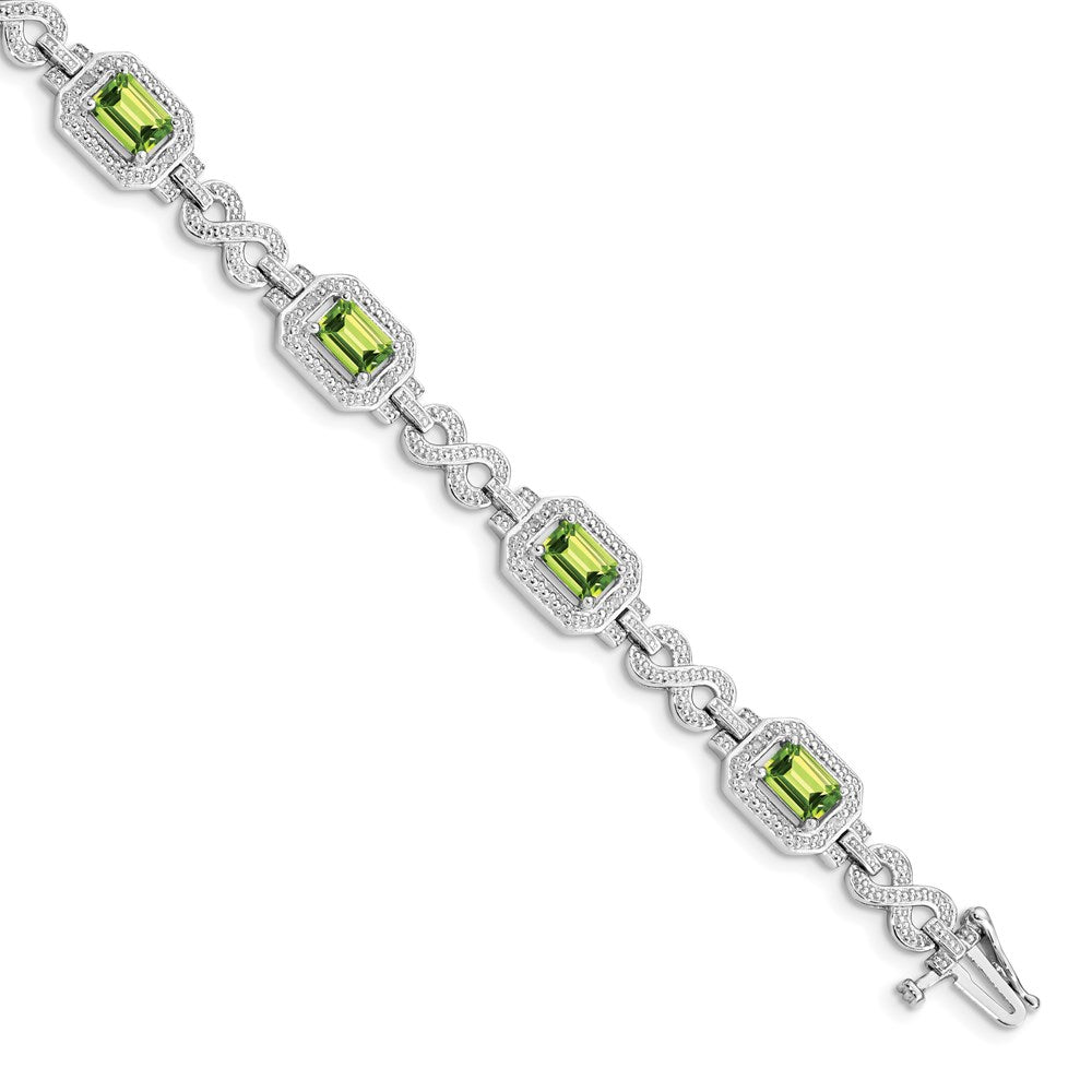 Polished;Lobster;Sterling silver;Peridot;Rhodium-plated