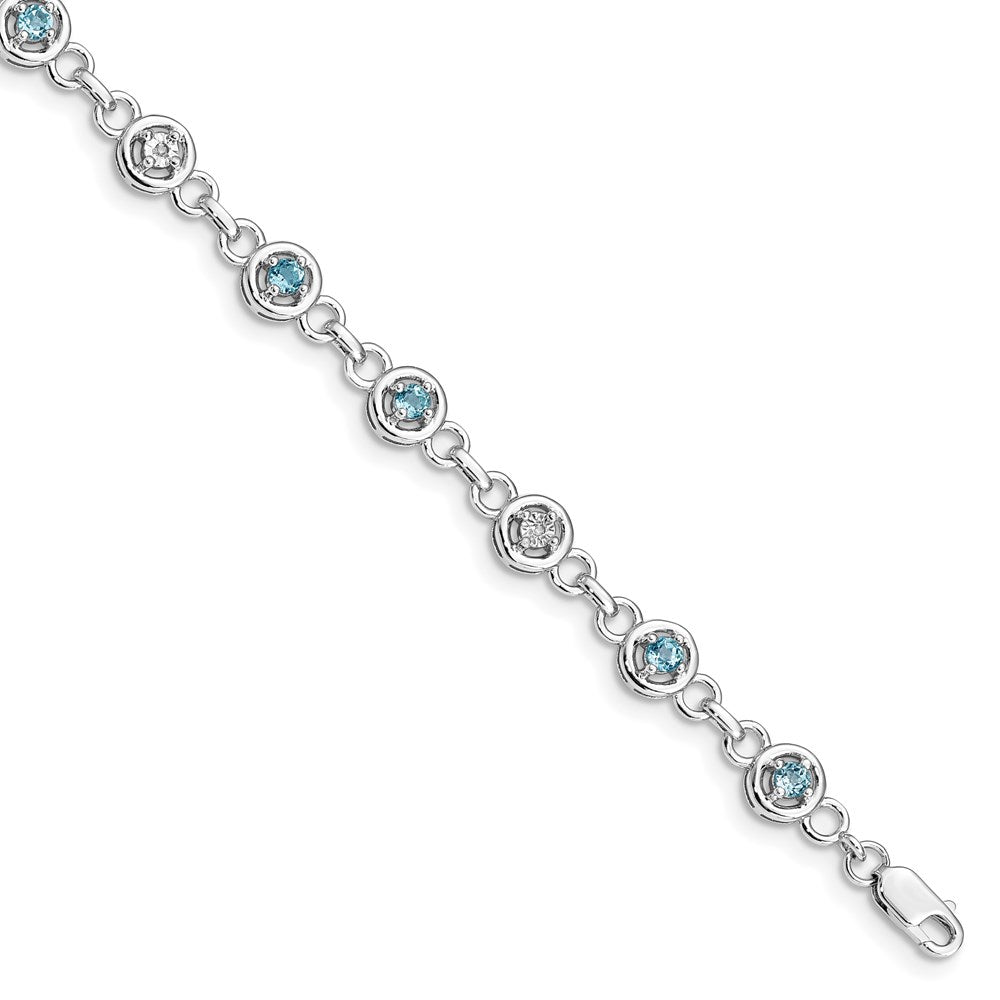 Polished;Lobster;Sterling silver;Blue topaz;Diamond;Rhodium-plated