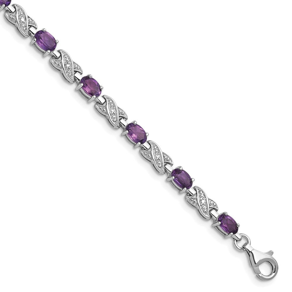 Polished;Sterling silver;Amethyst;Fancy lobster;Textured;Rhodium-plated