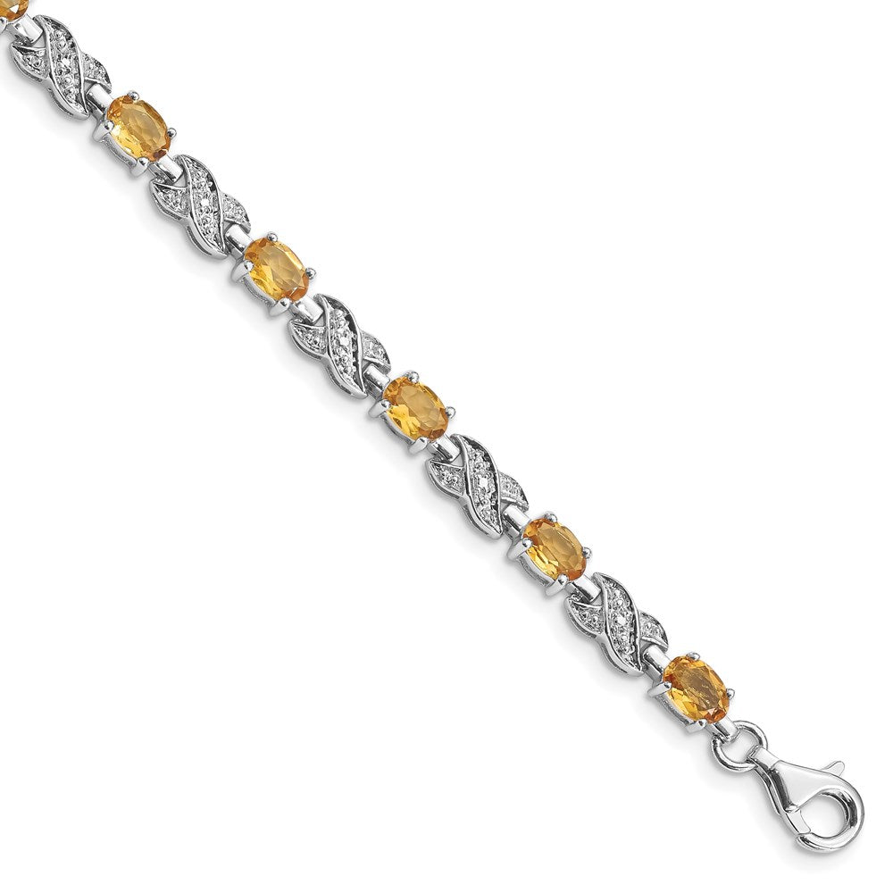 Polished;Sterling silver;Citrine;Fancy lobster;Rhodium-plated