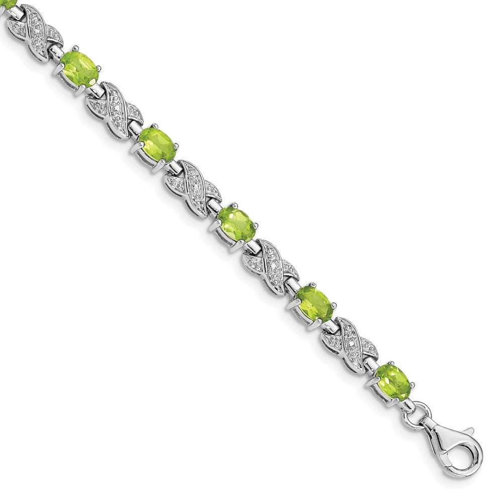 Polished;Sterling silver;Peridot;Fancy lobster;Textured;Rhodium-plated