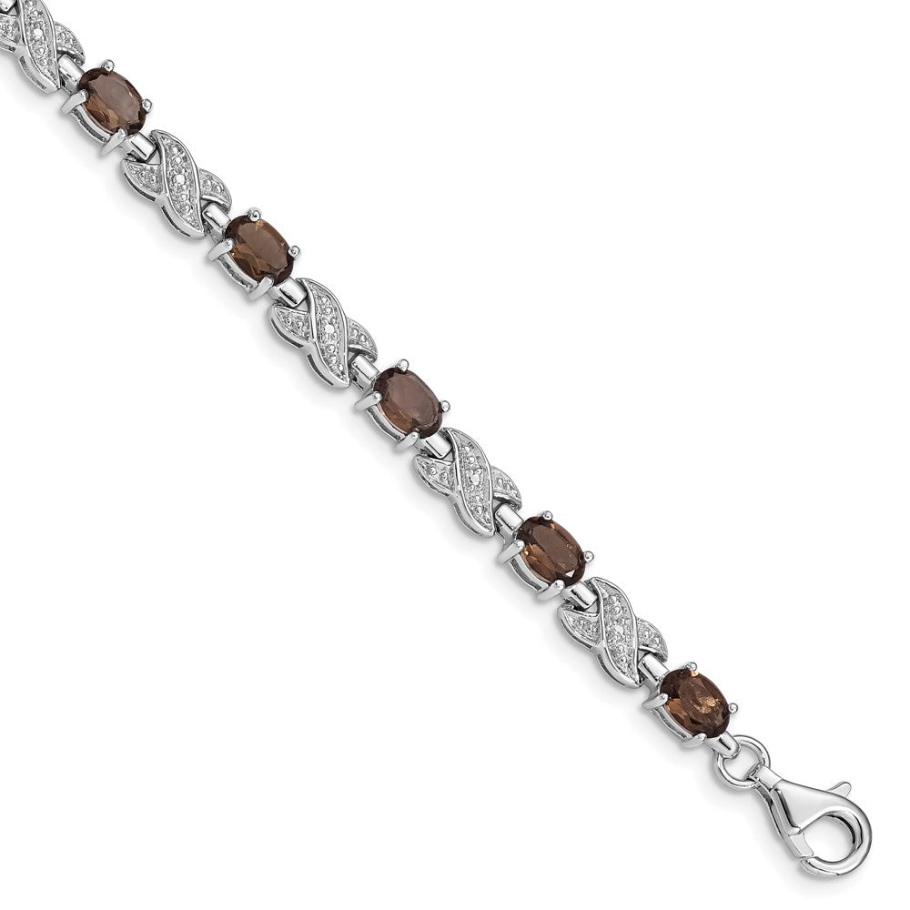 Polished;Sterling silver;Fancy lobster;Textured;Smokey quartz;Rhodium-plated