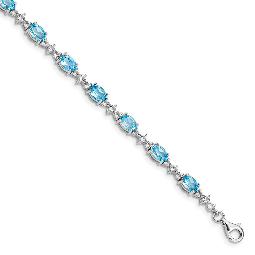 Polished;Sterling silver;Blue topaz;Fancy lobster;Rhodium-plated;White topaz