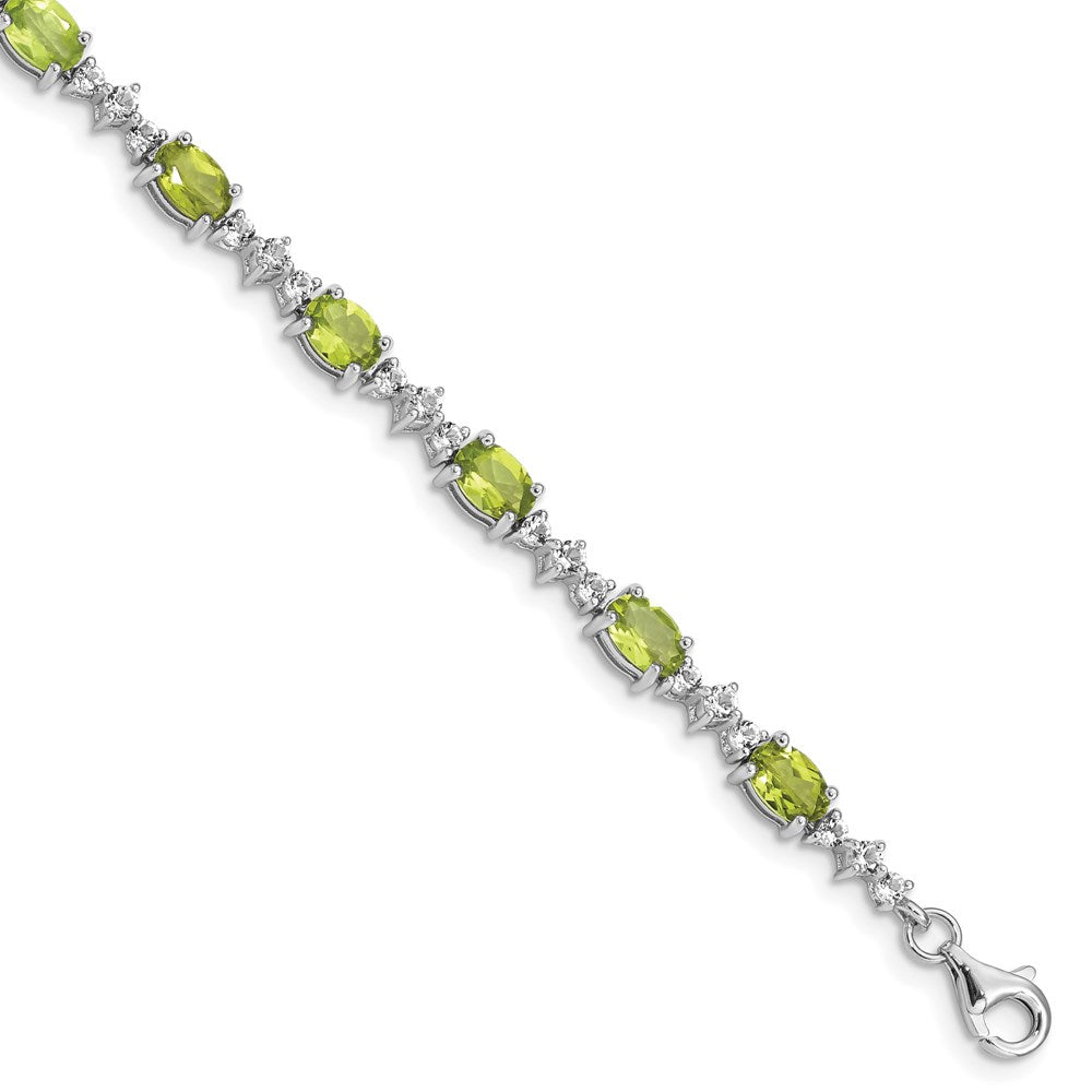 Polished;Sterling silver;Peridot;Fancy lobster;Rhodium-plated;White topaz