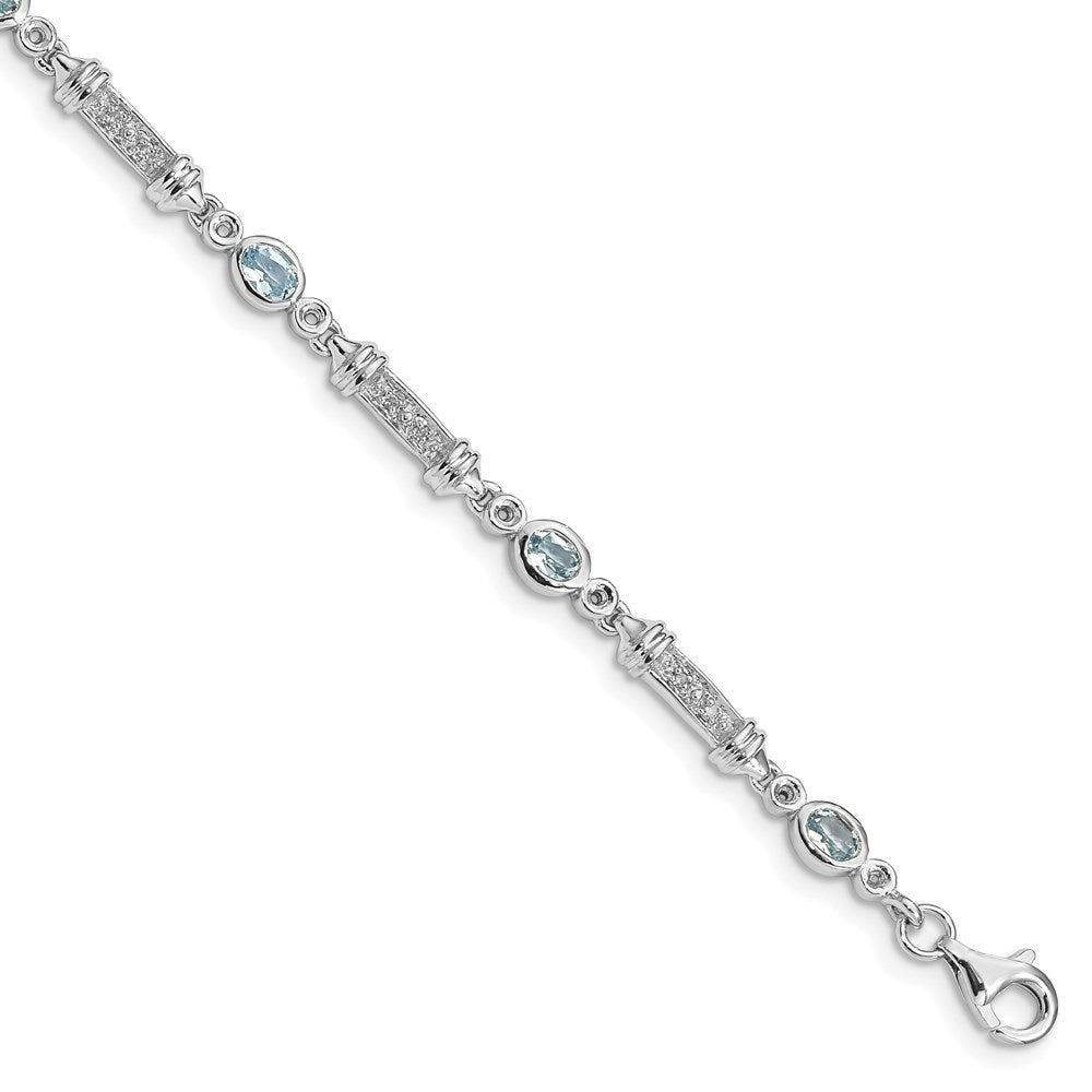 Polished;Sterling silver;Aquamarine;Diamond;Fancy lobster;Textured;Rhodium-plated