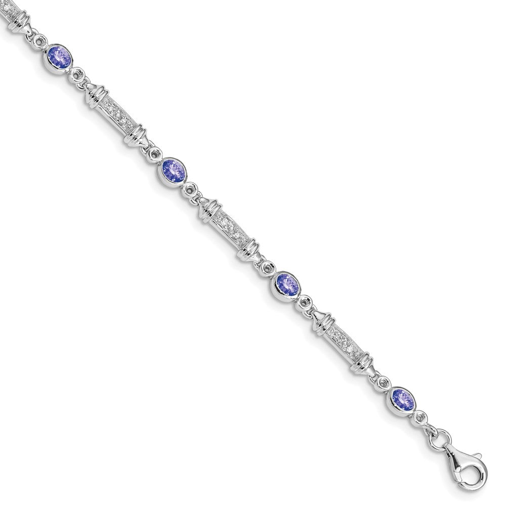 Polished;Sterling silver;Diamond;Tanzanite;Fancy lobster;Textured;Rhodium-plated