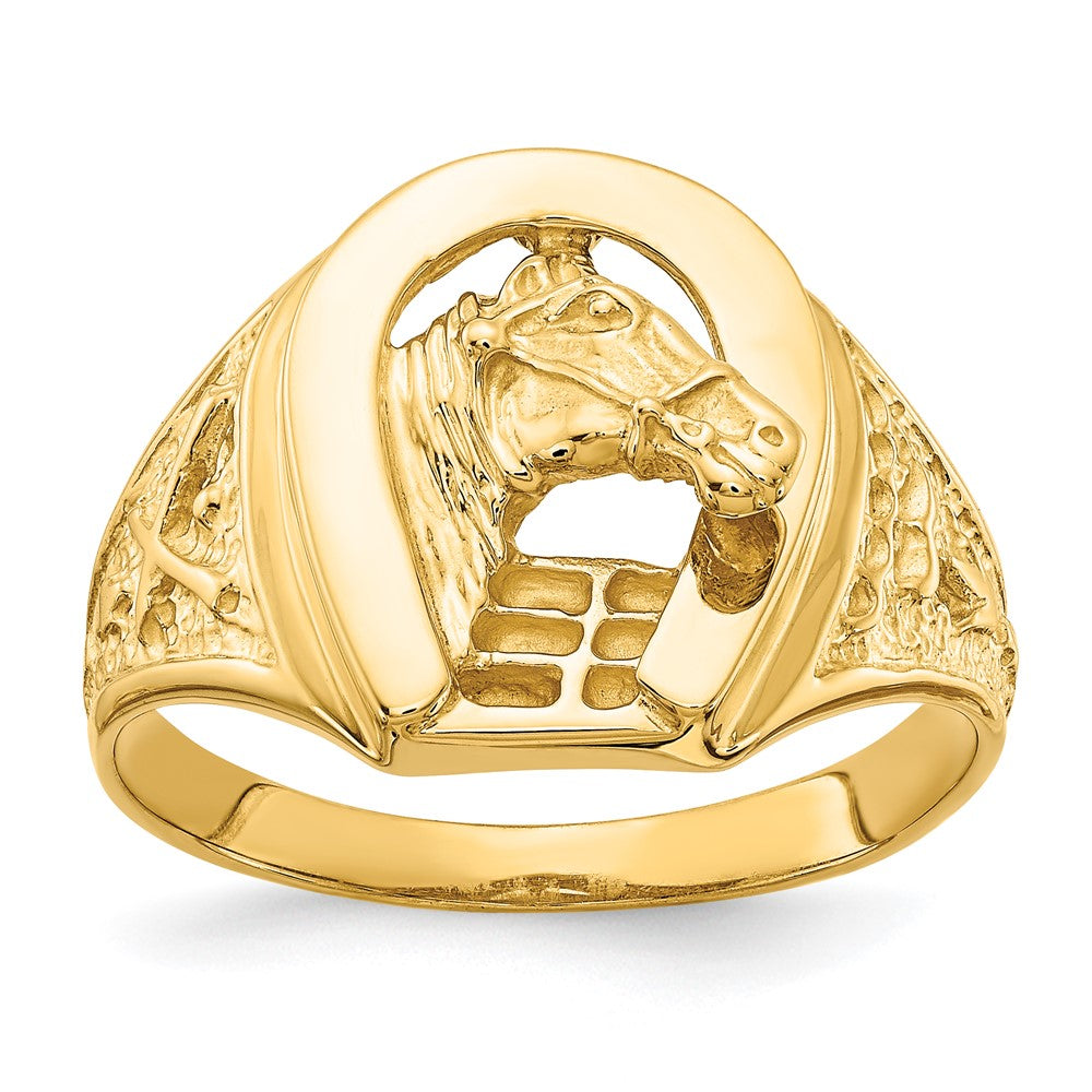 10k Polished Horseshoe with Horse in Center Ring