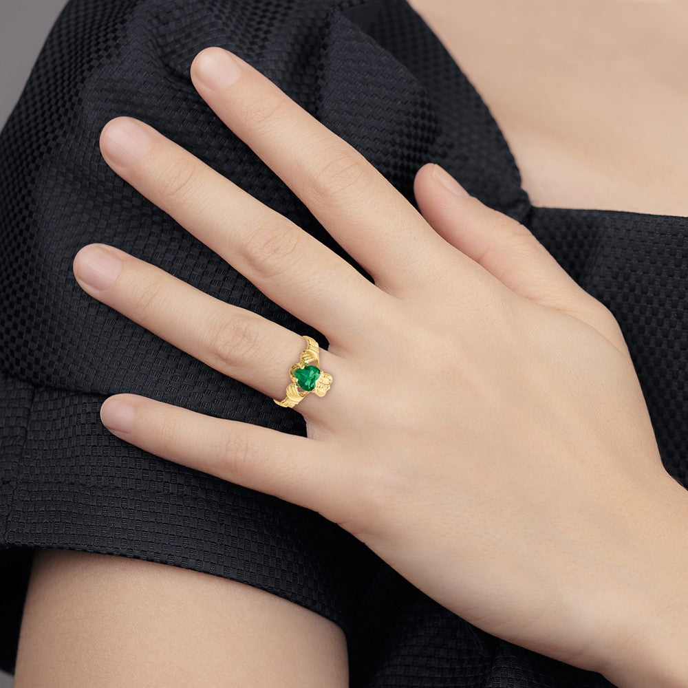 14k May CZ Heart Birthstone Claddagh Ring