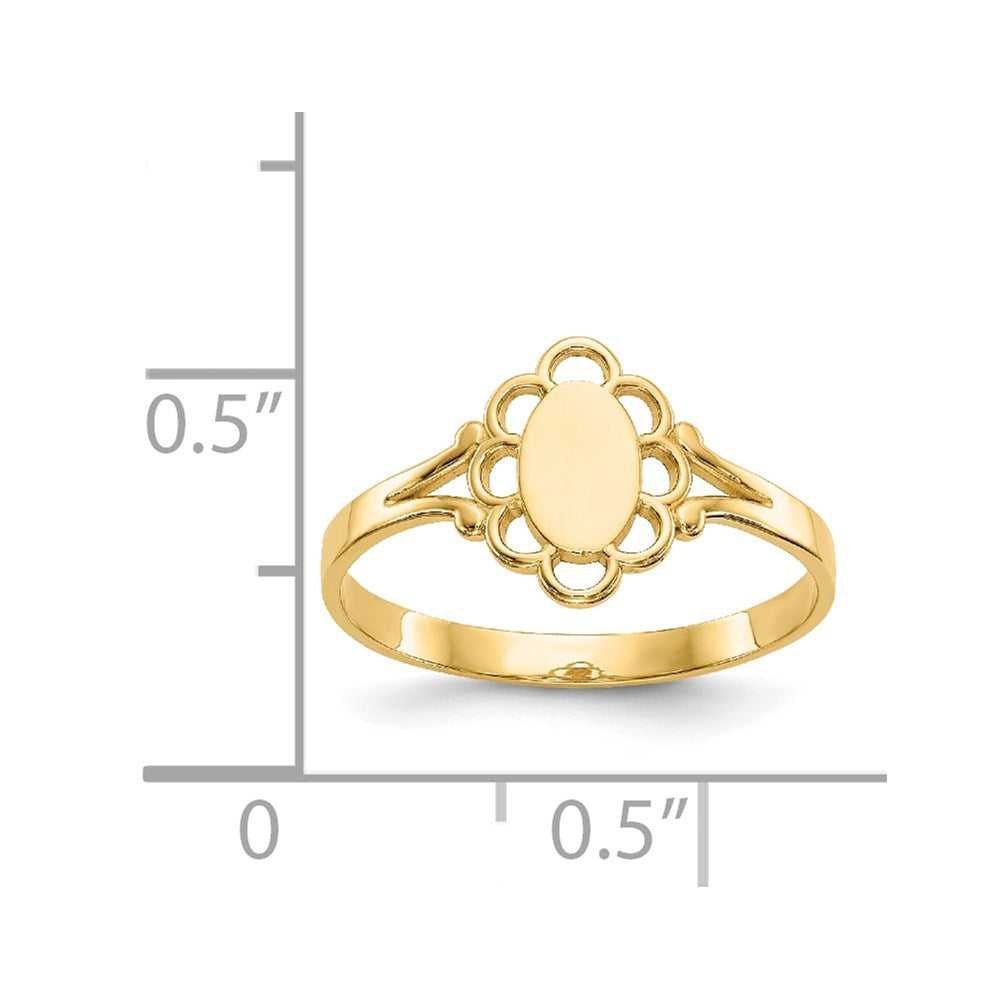 14K Filigree Oval Polished Center Baby Signet Ring