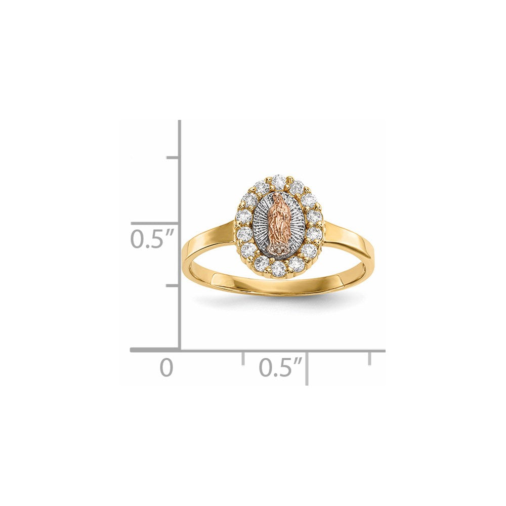 14k Two-tone w/White Rhodium CZ Lady of Guadalupe Ring
