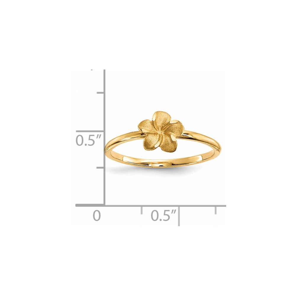 14k Satin & Diamond-cut Plumeria Ring