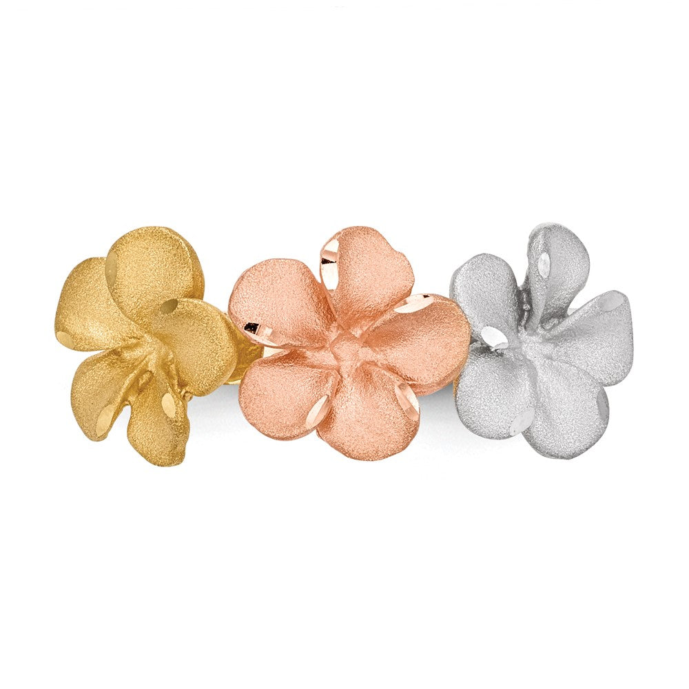 14k Two-tone w/White Rhodium Satin D/C 3-Plumerias Ring