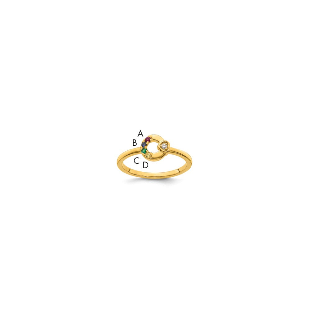14k Diamond Heart w/ 4 Birthstone Mother's Circle Ring Semi-mount