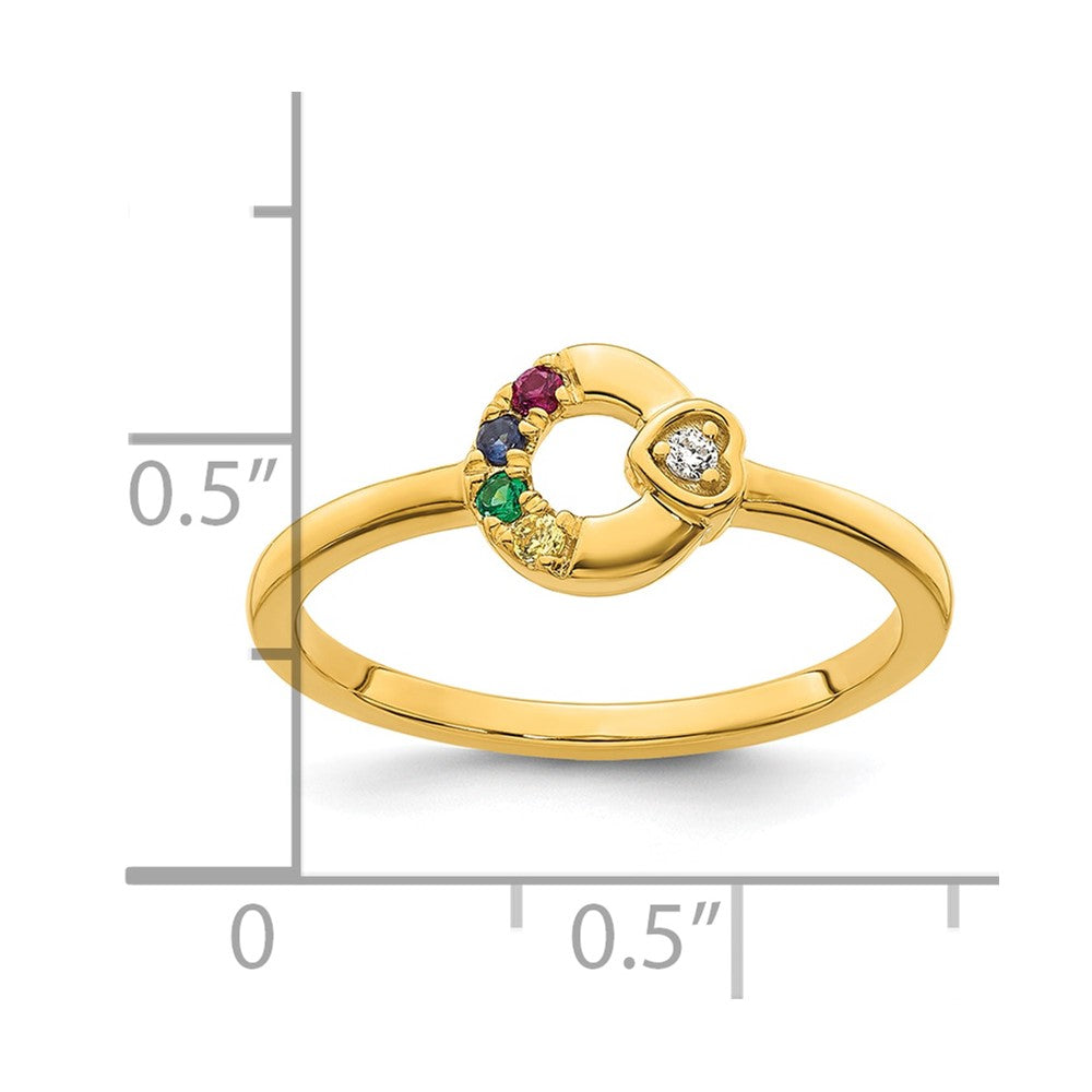 14k Diamond Heart w/ 4 Birthstone Mother's Circle Ring Semi-mount