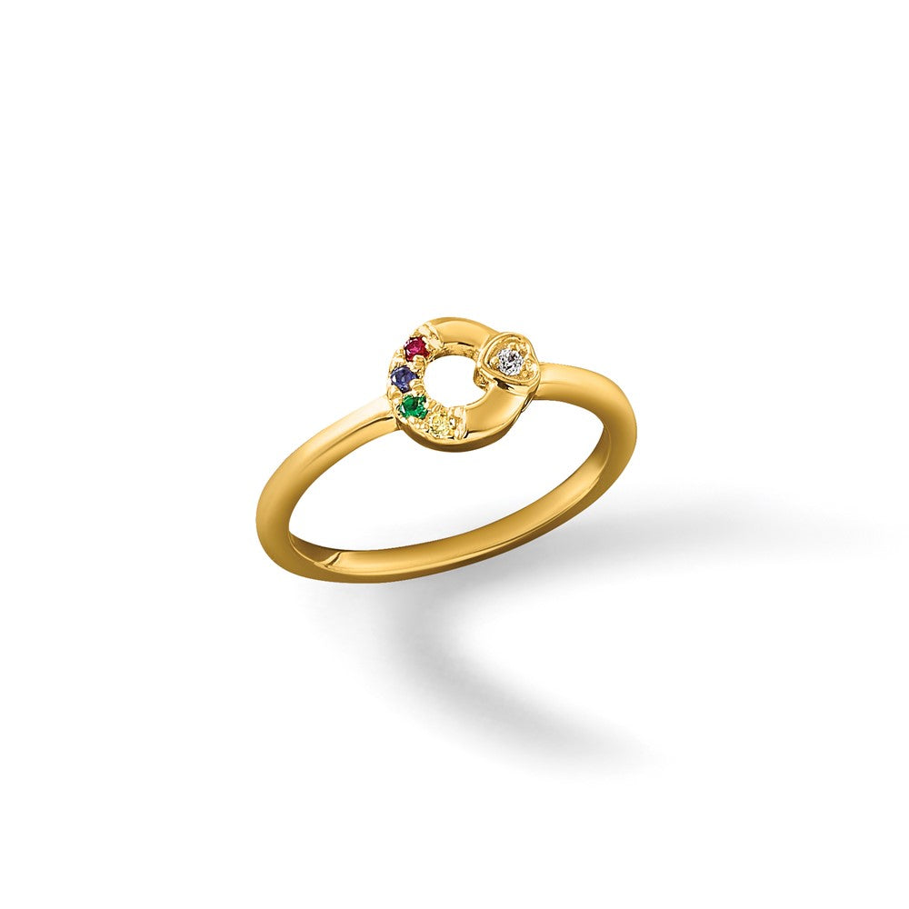 14k Diamond Heart w/ 4 Birthstone Mother's Circle Ring Semi-mount