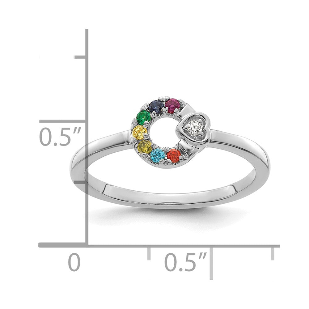 14k WG Dia. Heart w/ 7 Birthstone Mother's Circle Ring Semi-mount