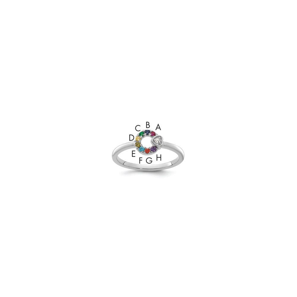 14k WG  Dia. Heart w/ 8 Birthstone Mother's Circle Ring Semi-mount