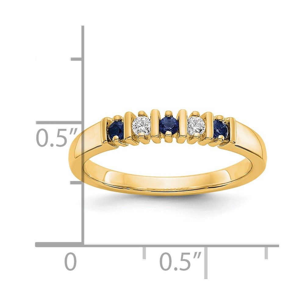 14k Yellow Gold 1/15 carat Diamond and Blue Sapphire Complete Band
