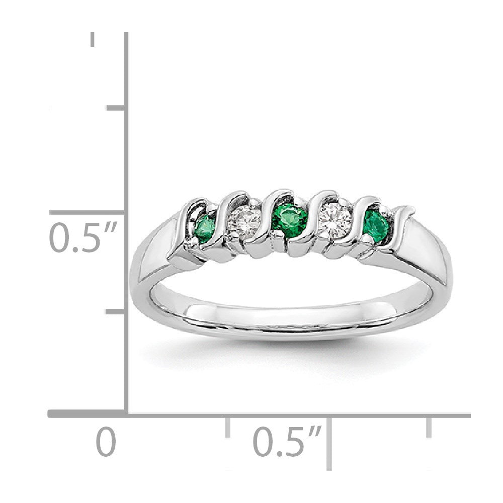 14k White Gold 1/10 carat Diamond and Emerald Complete Band
