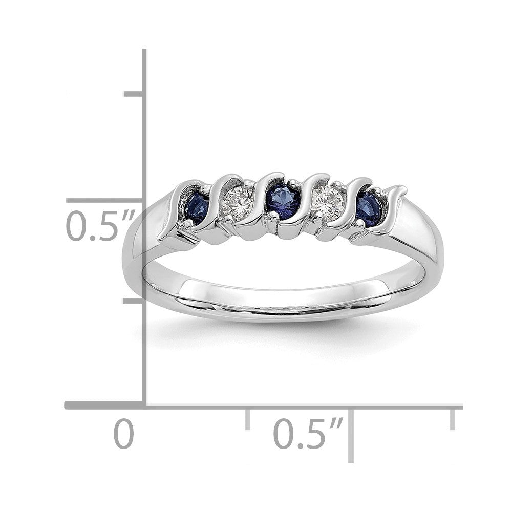 14k White Gold 1/10 carat Diamond and Blue Sapphire Complete Band