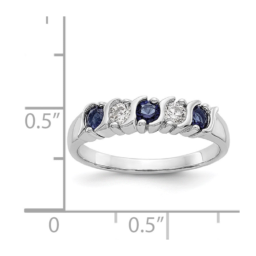 14k White Gold 1/5 carat Diamond and Blue Sapphire Complete Band