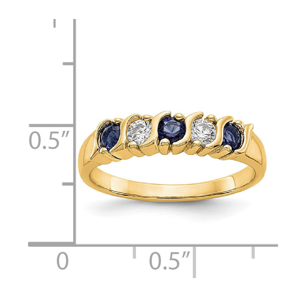 14k Yellow Gold 1/5 carat Diamond and Blue Sapphire Complete Band