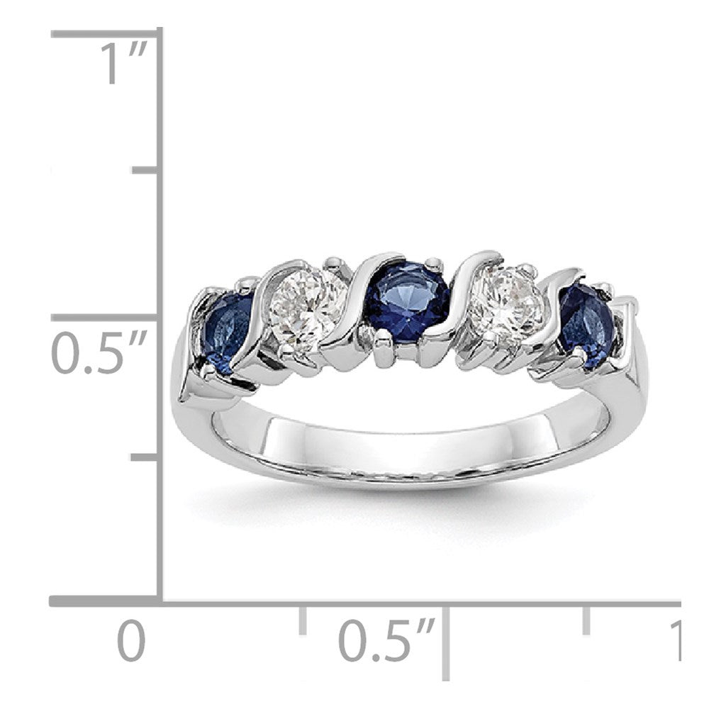 14k White Gold 3/8 carat Diamond and Blue Sapphire Complete Band