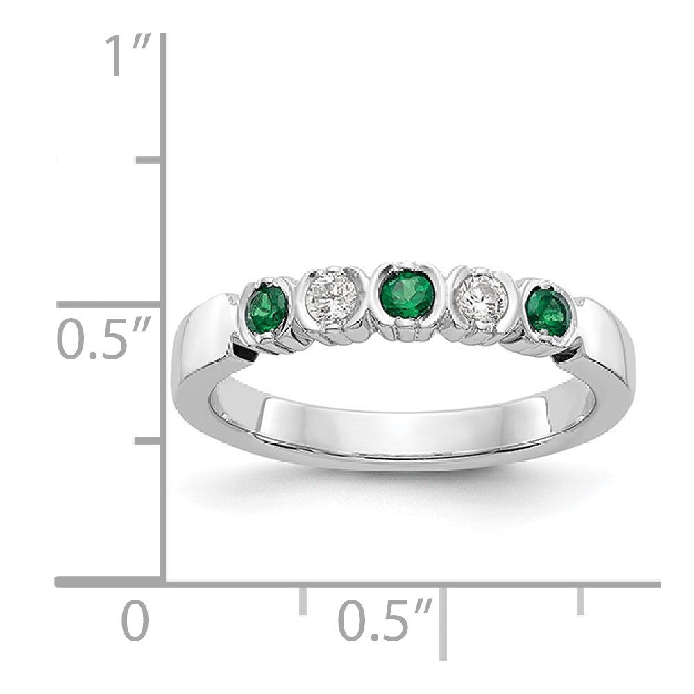 14k White Gold 1/10 carat Diamond and Emerald Complete Band