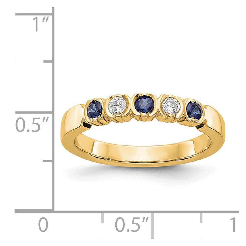 14k Yellow Gold 1/10 carat Diamond and Blue Sapphire Complete Band