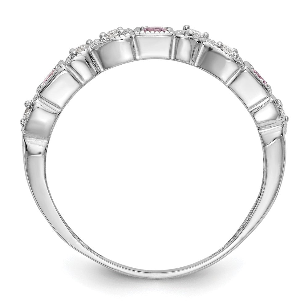 14k White Gold Heart Design 1/10 carat Diamond and Pink Sapphire Complete Band