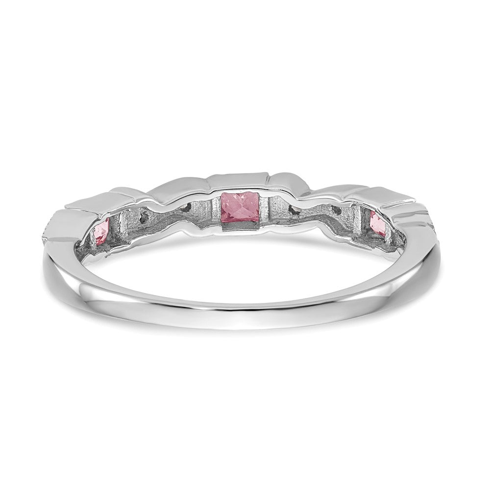 14k White Gold Heart Design 1/10 carat Diamond and Pink Sapphire Complete Band