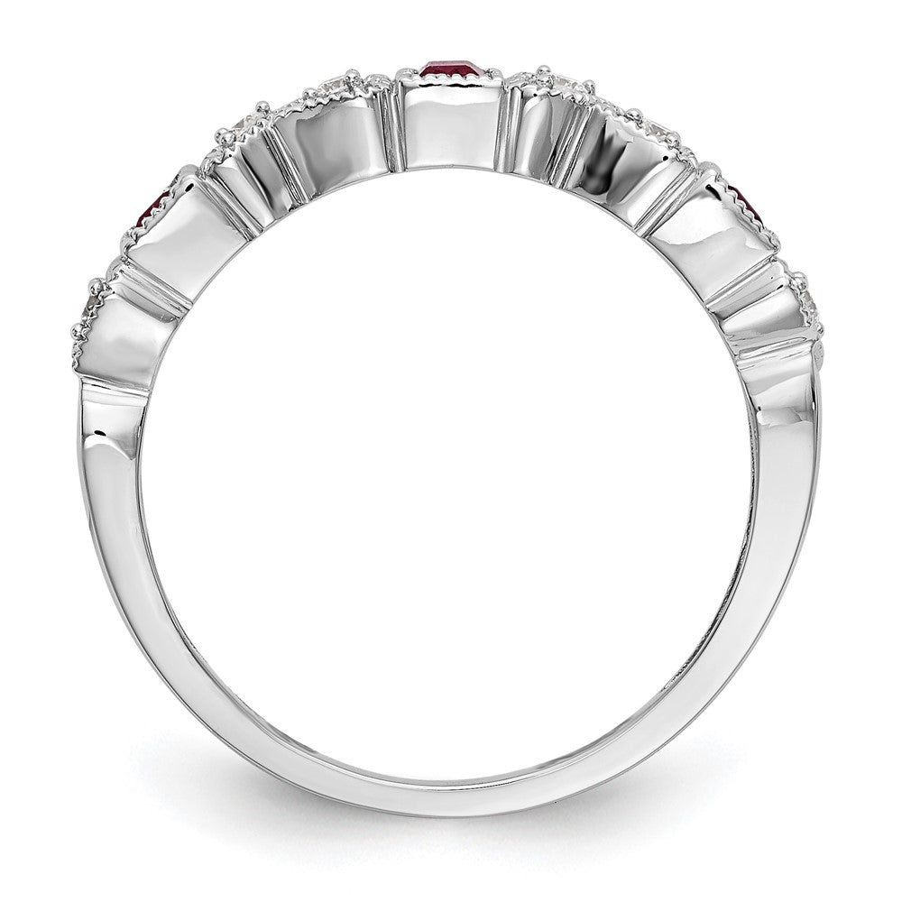14k White Gold Heart Design 1/10 carat Diamond and Ruby Complete Band