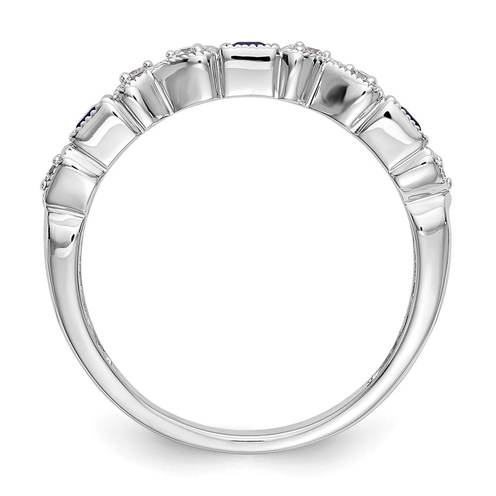 14k White Gold Heart Design 1/10 carat Diamond and Blue Sapphire Complete Band