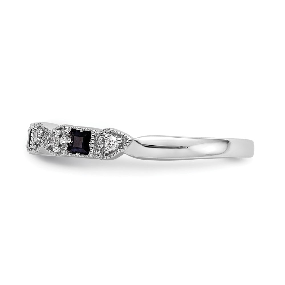 14k White Gold Heart Design 1/10 carat Diamond and Blue Sapphire Complete Band