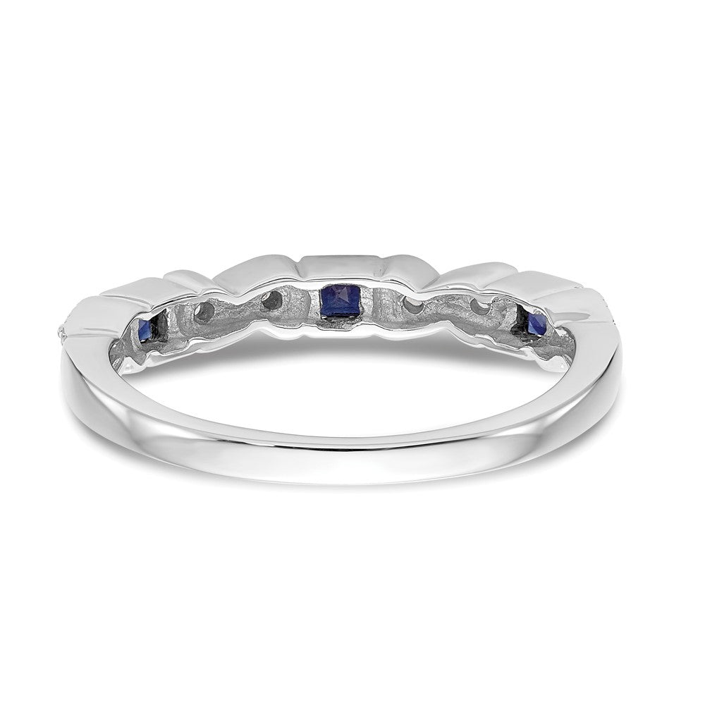 14k White Gold Heart Design 1/10 carat Diamond and Blue Sapphire Complete Band
