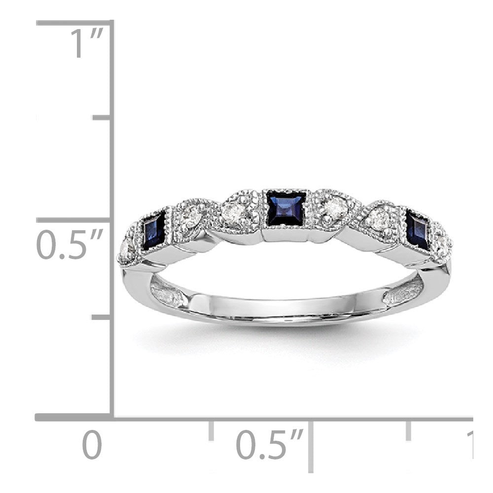 14k White Gold Heart Design 1/10 carat Diamond and Blue Sapphire Complete Band
