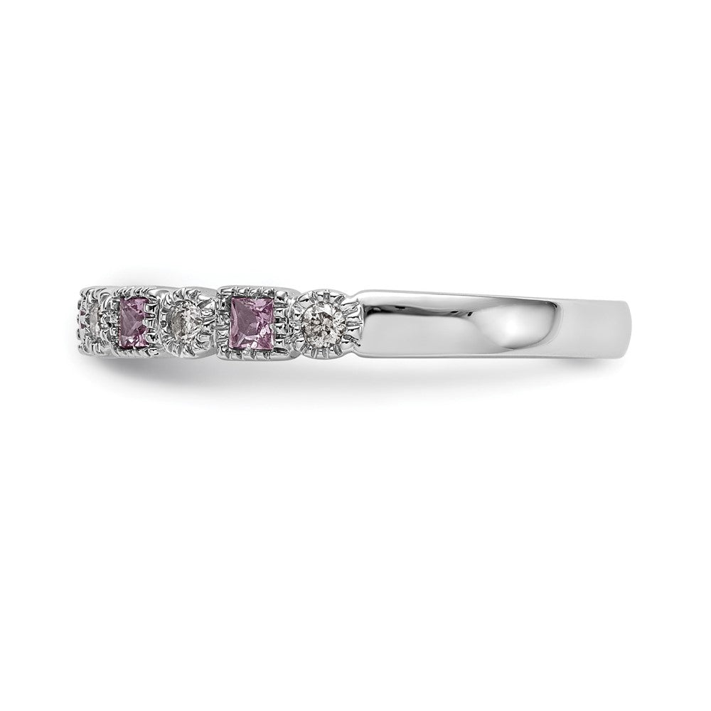 10K White Gold Diamond w/Pink Sapphire Band