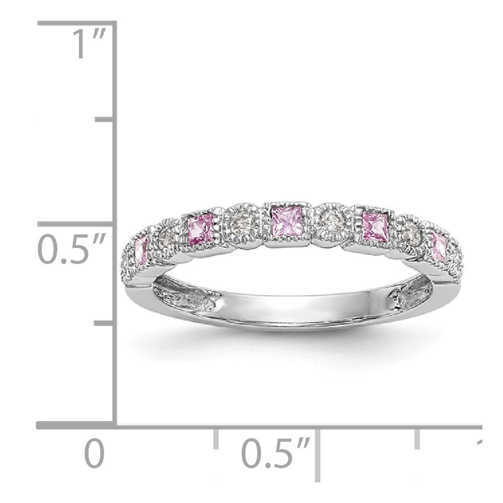 14k White Gold 1/10 carat Diamond and Pink Sapphire Complete Band