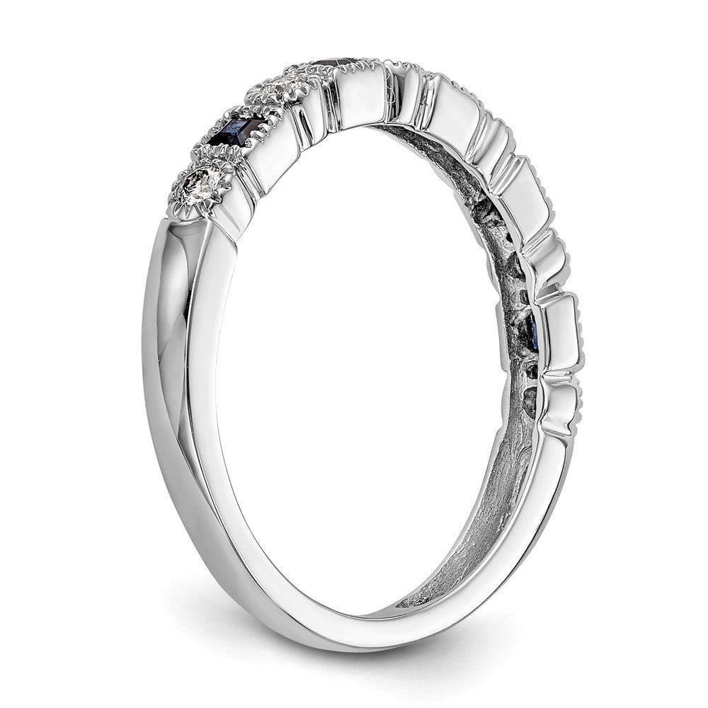 14k White Gold 1/10 carat Diamond and Blue Sapphire Complete Band