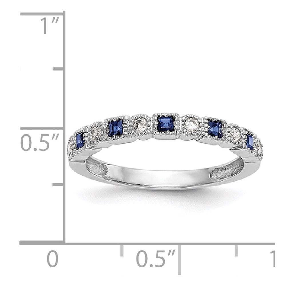 14k White Gold 1/10 carat Diamond and Blue Sapphire Complete Band